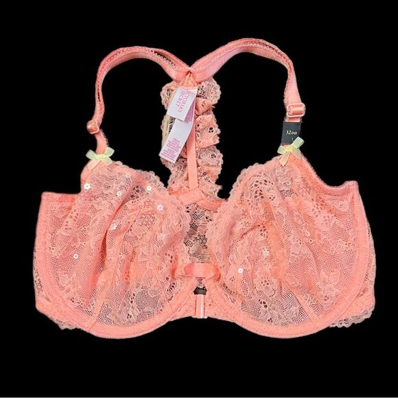 Victorias Secret Dream Angels Unlined Demi sequin Embellished Lace bra Coral - Picture 2 of 3